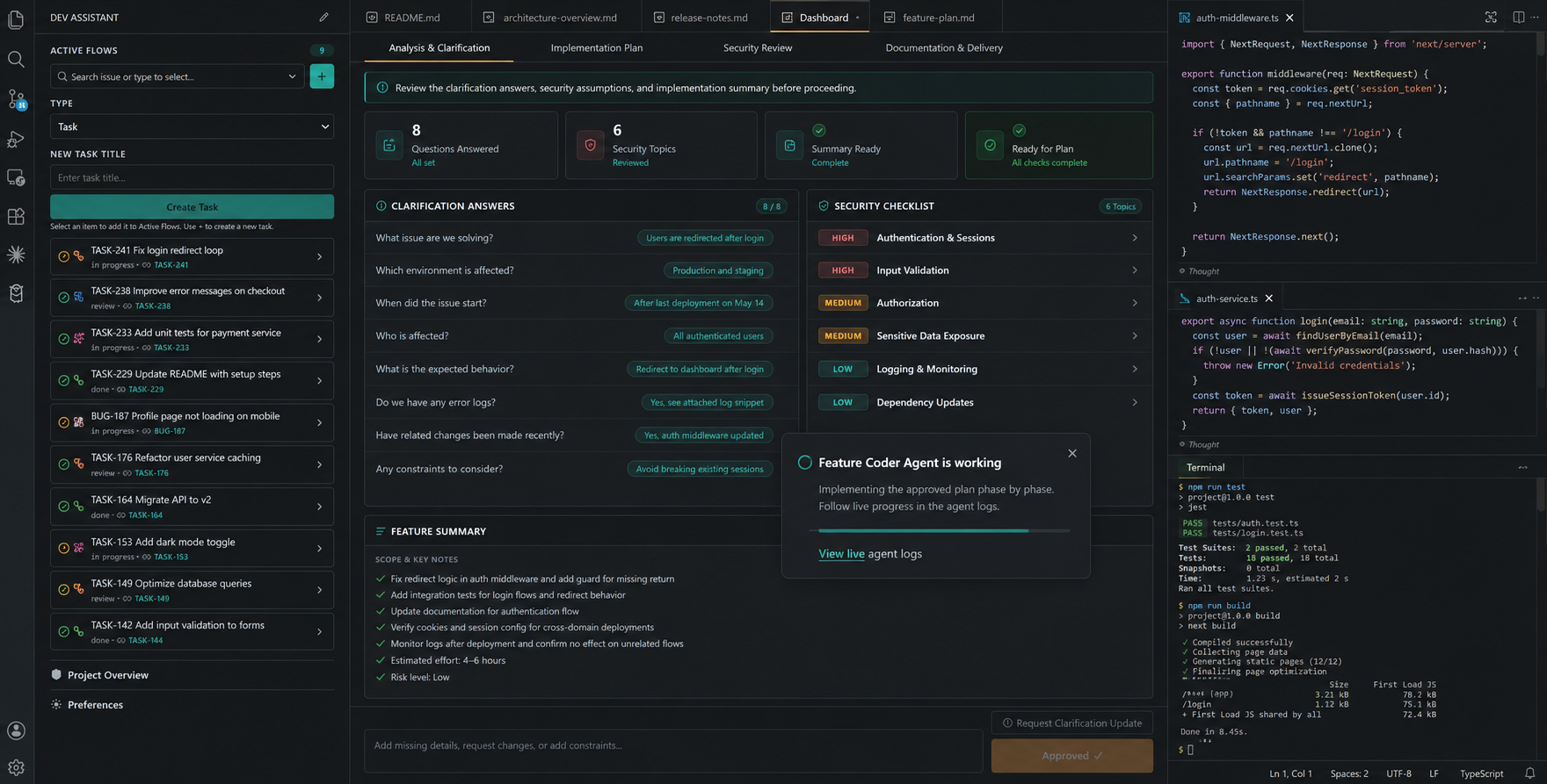 Clarification widget with pros and cons for technical decisions