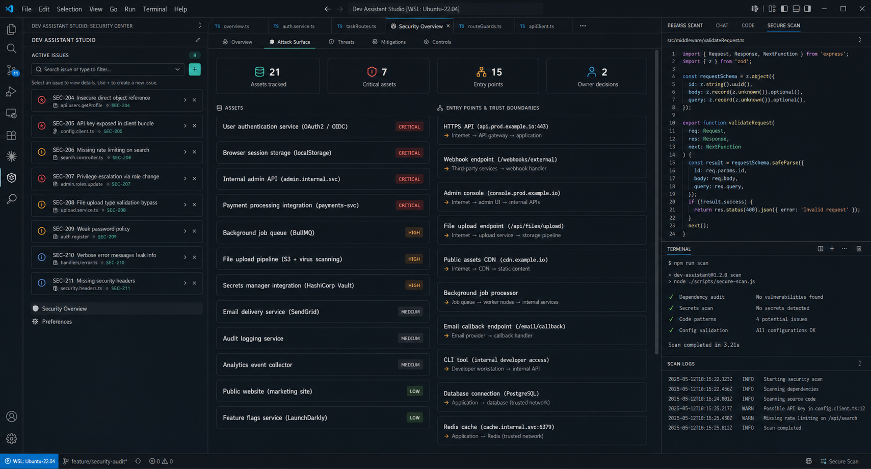 Security report covering attack surface, threats, and mitigations